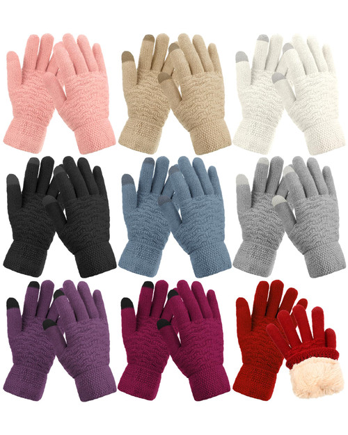 Suhine 9 Pcs Winter Warm Gloves Women Knit Touch Screen Gloves Touchscreen Texting Gloves Elastic Cuff Plush Fleece Lined Thermal Gloves for Cold Weather