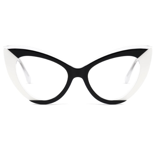 VOOGLAM Fashion Anti-blue Glasses Frames Cat Eye Color-match Anti-glare Acetate Frames Black White-9027