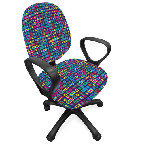 Lunarable Retro Office Chair Slipcover, Abstract Funky Pattern with Vivid Different Shapes Groovy Design Illustration, Protective Stretch Decorative Fabric Cover, Multicolor