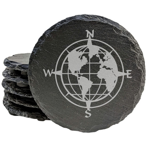 Globe Compass Coasters - Round Slate - set of 4