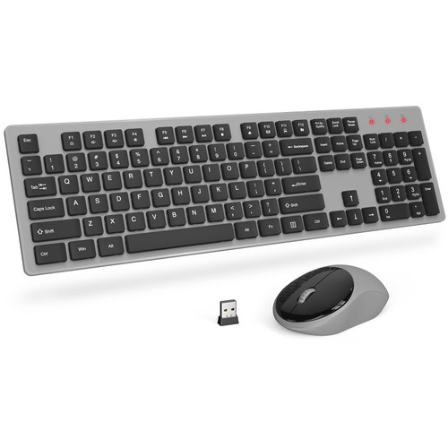 Wireless Keyboard and Mouse, Trueque Silent 2.4GHz Cordless Full Size USB Mouse Combo, Long Battery Life, Lag-Free for Computer, Laptop, PC, Windows, Mac, Chrome OS (Gray)