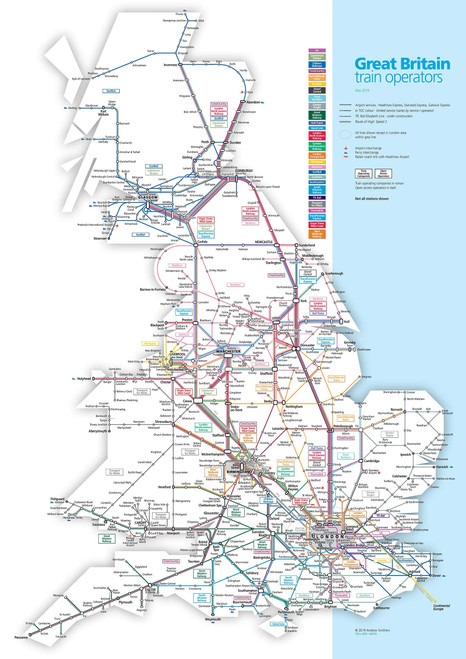 24"x36" Great Britain train operators map 2019 UK Railroads Coated Paper?