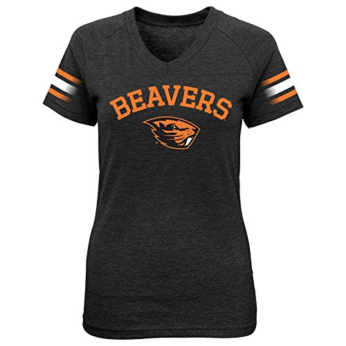 NCAA by Outerstuff NCAA Oregon State Beavers Youth Girls "First Line" Short Sleeve V-Neck Tee, Black, Youth X-Large(16)