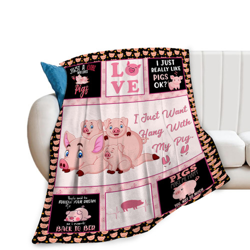 Cute Pig Blanket Soft Cozy Funny Pig Plush Throw Blanket Pig Animal Stuff Decor Warm Lightweight Fuzzy Flannel Fleece Bedding Blanket Gifts for Lover Girls Adults Kids Women Bed Travel 40"x50"