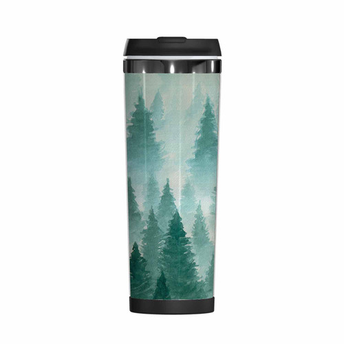 WONDERTIFY Foggy Coffee Cup Winter Hill Fir Pine Coniferous Tree Coffee Mug Stainless Steel Bottle Double Walled Thermo Travel Water Metal Canteen