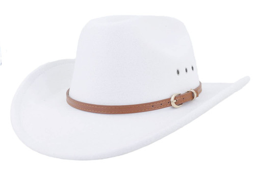 LIDHAY Cowboy Hat for Women and Men Felt Wide Brim Classic Outdoor Fedora Hats Western Cowboy Cowgirl Hats with Belt Buckle 3 White