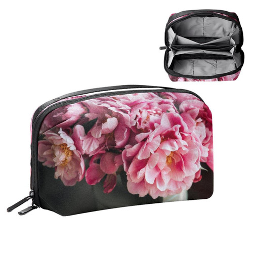 VBFOFBV Large Makeup Bag Zipper Pouch Waterproof Travel Cosmetic Organizer for Women and Girls, Modern Art Flower Pink Bouquet Spring