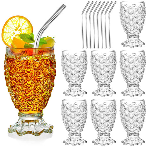 Lawei 8 Pack Pineapple Cocktail Glasses with Straw, 8 Oz Vintage Mixed Wine Drinking Tumbler Cup, Classic Wedge Glasses for Whiskey, Cocktail, Juice, Milk, Water, Tiki Cups for Hawaiian Party Lawei 8 Pack Pineapple Cocktail Glasses with Straw, 8 Oz Vintage Mixed Wine Drinking Tumbler Cup, Classic Wedge Glasses for Whiskey, Cocktail, Juice, Milk, Water, Tiki Cups for Hawaiian Party