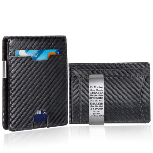 kullder Personalized Wallet for Son Gift Engraved Wallet Slim Mens Leather Bifold Wallets with Money Clip RFID Card Holder Son Gift Birthday Christmas Graduation Gifts for Son