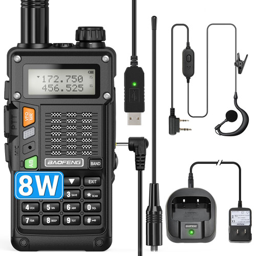 BaoFeng UV-5R Upgrade Ham Radio UV-S9 Pro 8W Dual Band Handheld Baofeng Two Way Radio with USB Charger Cable Rechargeable Walkie Talkies (Black)