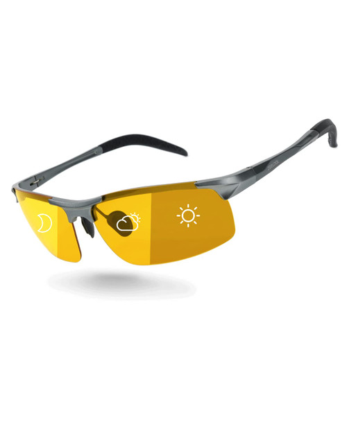 Zeelool Night Driving Glasses for Men, Photochromic Polarized Anti Glare Night Vision Glasses Sunglasses ZSM0108 (B1 Gunmetal Frame/Yellow Photochromic Lens)