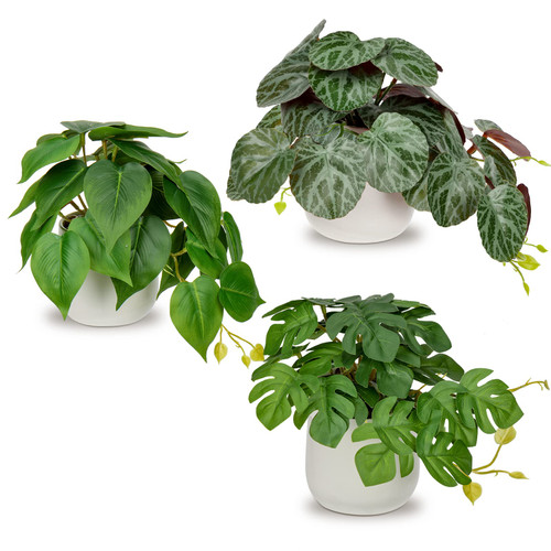 GnFlus Fake Plants Set of 3 Artificial Plants Faux Pothos with White Ceramic Pots Fake Potted Plants Artificial Decor for Home Bathroom Shelf Desk Indoor