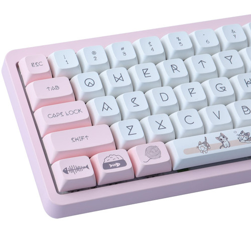 Wunzkii PBT Keycaps 133 Keys Pink Cat Keycaps Dye-Sublimation XDA Profile Custom Keycaps Cute Keycaps for Cherry Gateron MX Switches Mechanical Keyboards