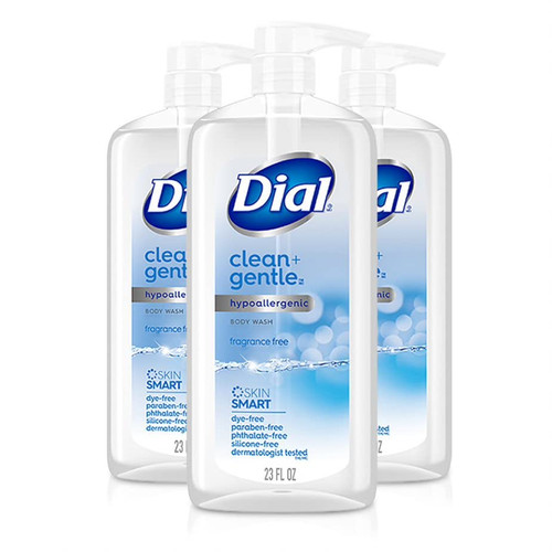 Dial Clean + Gentle Body Wash, Fragrance Free, 23 fl oz (Pack of 3)