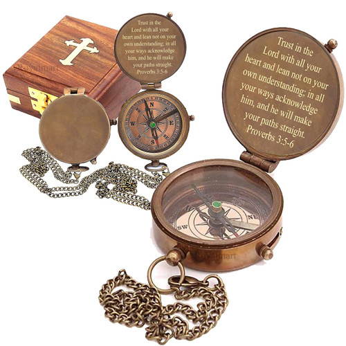 Royalmart Compass Engraved Brass Compass Engraved Gift for Son, Grandson, Daughter, Baptism, Confirmation Communion Godson Church Graduation Day (#3 "Trust in The Lord)