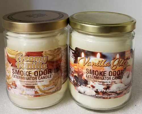 Smoke Odor Exterminator 13 oz Jar Candles Assortment Two Fragrances Bundle Creamy Vanilla & Vanilla Glitz.