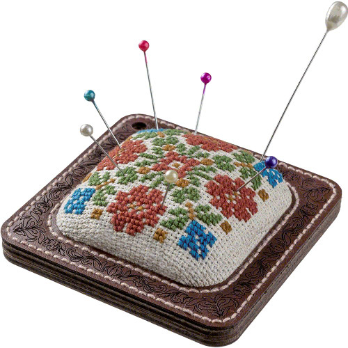Needle Pin Cushion Kit, Leather Sewing Needle Pincushions, Wooden Base Pincushion