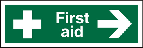 Seco First Aid - First Aid Cross, First Aid, Arrow Pointing Right Sign, 300mm x 100mm - 1mm Semi Rigid Plastic