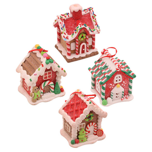 BESTOYARD 4pcs Decor Christmas Ornaments Christmas Gingerbread House Party Props Christmas Pendants Christmas Tree Pendant Hanging Xmas Tree Ornament Desktop Soft Clay Polymer Clay