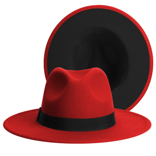 SAJUZEN Womens & Mens Fedora Hats, Wide Brim Fedora Hats for Women Men Red/Black