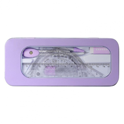 Compass Geometry 7 Pieces Math Geometry Kit Set Student Supplies Geometry Set for School, Includes Ruler, Protractor, Compass, Lead Refills, Window Box and Eraser,etc Drawing Compass (Color : Purple