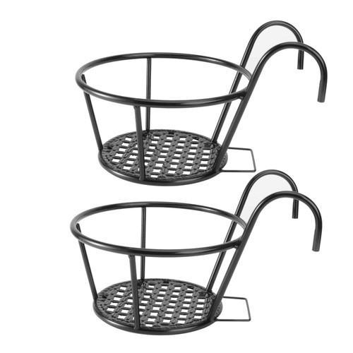 IWOWHERO 2PCS wall hanging planters outdoor hanging planter planters for indoor plants over the rail flower pot outdoor fence flowerpot shelf hanging railing wrought iron