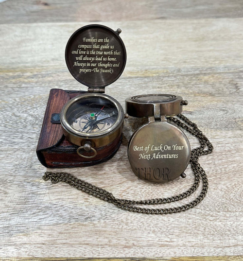 Antique Brass Pocket Compass with Leather Case Compass for Camping, Hiking Gift for Men, Him, Son | Engraved Compass Antique Brass Pocket Compass with Leather Case Compass for Camping, Hiking Gift for Men, Him, Son | Engraved Compass