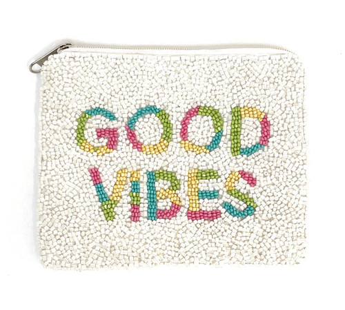 GOOD VIBES Coin Purse Pouch, Coin Purse Pouch, Beaded Coin Purse, Cute Coin Purse, Beaded Purse, Happy Coin Purse, Best Friend Gift, Positive Gifts, Party Favors, Wallets for her