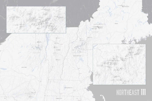 Best Maps Ever Northeast 111 4000 Footers Map 24x36 Poster (White & Gray)
