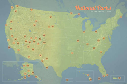 Best Maps Ever National Park Collector Pins Map 24x36 Poster (Natural Earth)