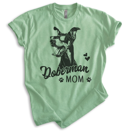 EVERTREE CLOTHING Doberman Mom T-Shirt, Unisex Women's Shirt, Doberman Pinscher Owner, Best Dog Mom Gift, Heather Apple Green, Large