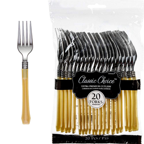 ELEGANI White Gold Premium Tableware; Classic Silver & Gold Premium Plastic Forks (2X Pack of 20ct Each)