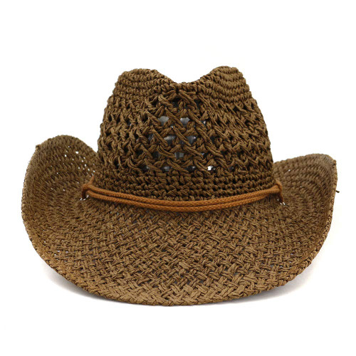 ADAHOP Women's Riffia Western Style Cowboy/Cowgirl Straw Hat w/Hat Band Outback with Wide Brim Coffee