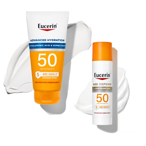 Eucerin Sun Advanced Hydration SPF 50 Sunscreen Lotion + Age Defense SPF 50 Face Sunscreen Lotion Multipack (5 oz. body lotion + 2.5 oz face lotion)