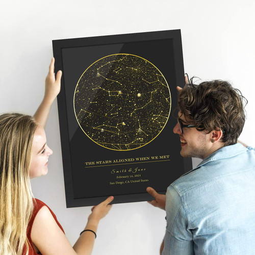Custom Star Map for Birthday Anniversary - Personalized Star Constellation Map Special Date Wedding Gift Print Poster Framed Star Chart with Grid Multiple Sizes by Bemaystar