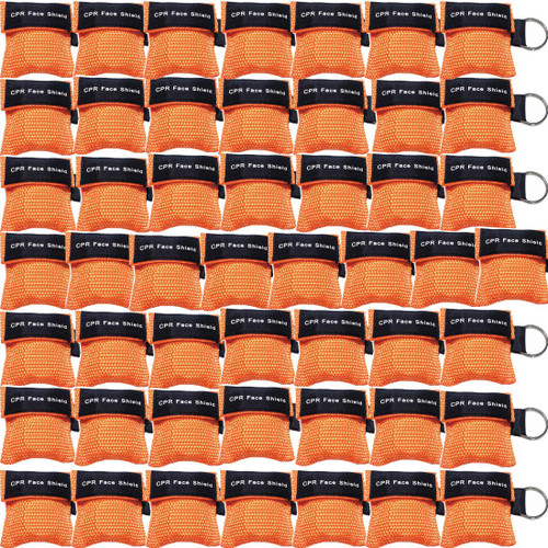 50pcs CPR Mask Keychain Ring Emergency Kit CPR Face Shields for First Aid or AED Training
