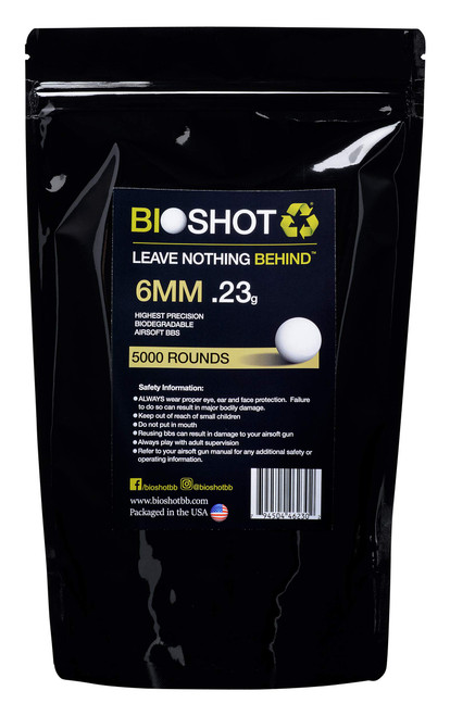 Bioshot Biodegradable Airsoft BBS .23g Super Slick Polish - Seamless Competition Match Grade for All 6mm Airsoft Guns and Accessories (5000 Rounds, White) by Bioshot