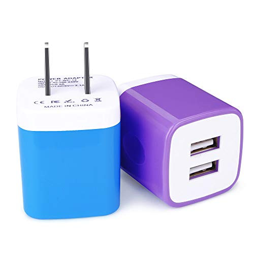 USB Fast Charging Block, GiGreen Dual Port Wall Adapter, 2 Pack 5V 2.1A Portable Home Travel Cube Plug, Compatible iPhone Xs X 8 7P 6S, Android Samsung S9 Note 8, LG, Nexus, Moto, Nokia