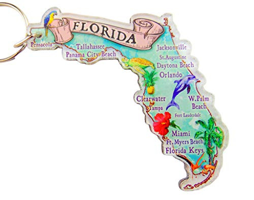 Florida Souvenir Key Chain Acrylic Retro State Map Large Keychain Gift 3 Inch