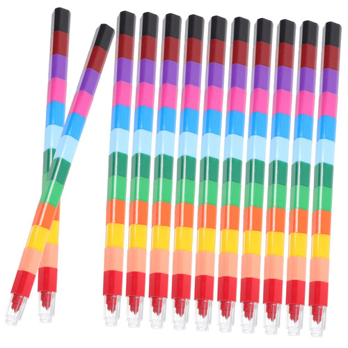 FAVOMOTO 24pcs 12 Birthday Party Favors Rainbow Crayons Crayon Prizes Classroom Prizes Crayon Stacking Pen Colorful Crayon Stack Crayons Stacking Point Crayons Mini Pencil Child