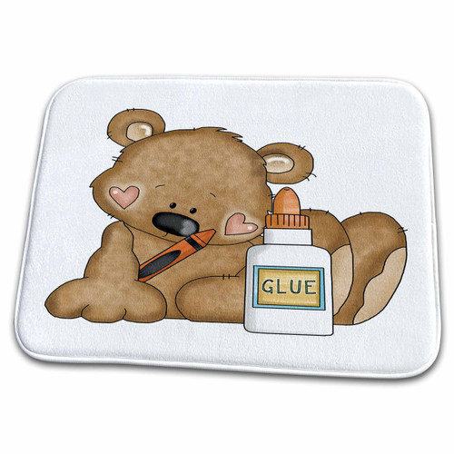 3dRose Cute Crafty School Bear With Crayon and Glue - Dish Drying Mats (ddm-104476-1)