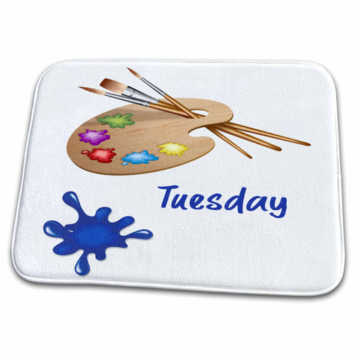 3dRose Artist palette, brushes, A blot of dark blue paint.... - Dish Drying Mats (ddm-326137-1)