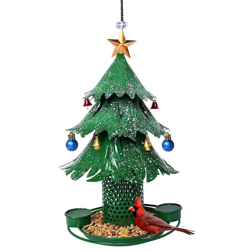 Christmas Bird Feeders for Outside Cute Christmas Tree Bird Feeder Outdoors Hanging Birdfeeders Metal Hummingbird Feeder Cardinal Bird Feeder for Bird Lovers Xmas Garden Decorations(#1)
