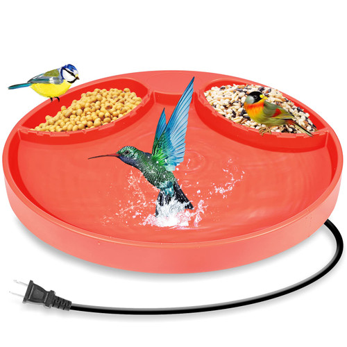 Newruiheng 3-in-1 Heated Bird Bath for Outdoors, All Season Heated Birdbath Bowl Bird Feeder with 3 Ways to Mount, Thermostatically Controlled Bird Bath Heater for Patio Garden Yard, 75W