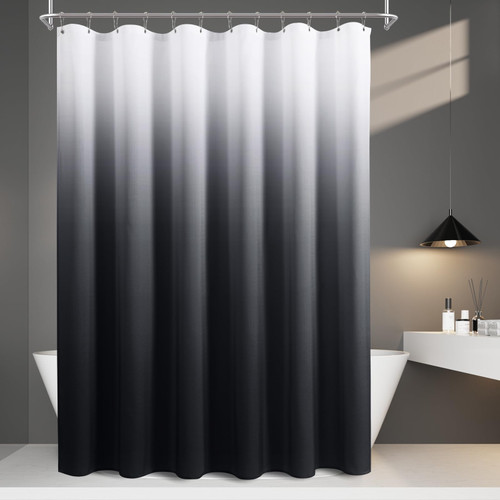 Black Shower Curtains for Bathroom, Ombre Textured ?Fabric Shower Curtain Set, Hotel Spa Luxury with 12 Hooks, Machine Washable, Decorative Bathroom Curtain Black 72 x 78