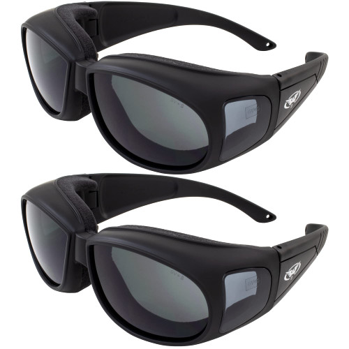 Two (2) Motorcycle Safety Sunglasses Fits Over Glasses Smoke Meets ANSI Z87.1 Standards For Safety Glasses Has Soft Airy Foam Padding