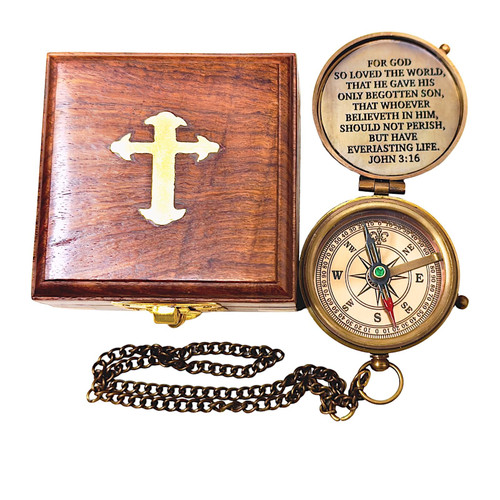 Engraved Brass Compass with Wooden Box Bible Verse Cross with John 3:16 Bible Verses Prayer Charm Faith Religious Birthday Inspirational Engraved Brass Compass with Wooden Box Bible Verse Cross with John 3:16 Bible Verses Prayer Charm Faith Religious Birthday Inspirational