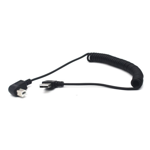 Riipoo 1.5 Meter Right Angle Coiled USB B Cable, USB 2.0 Type A Male to Type B Male, Spring, Coiled USB B Printer Scanner Cable for HP, Canon, Epson, Dell, Xerox, Samsung and More (Right Angle)