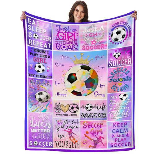Soccer Blanket Ultra Soft Flannel Soccer Throw Blanket Soccer Gifts for Girls Women Soccer Team Soccer Lover Gifts for Kids Teens Adults 60"x50"