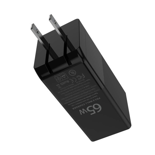 GANUO 65W USB C Charger, 3 Port Foldable USB C Wall Charger, Fast Charging GaN Type-C Compact Foldable Plug, Power Adapter for iPhone, iPad, Laptop, MacBook and More - Black